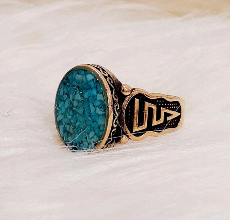 انگشترفیروزه کوب طلاروس مردانه