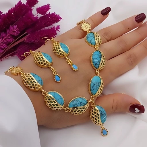 نیم ست زیبای برنجی طرح فیروزه